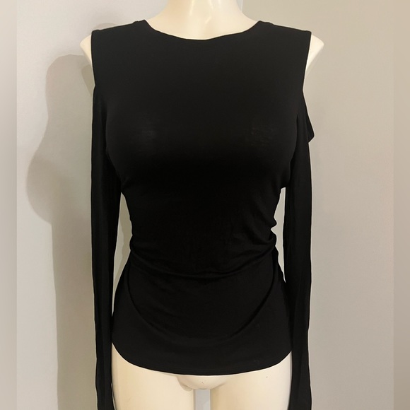 BCBGMaxazria BCBG Maxazria Off Shoulder Backless Chain Long Sleeve Black Shirt - Picture 5 of 5